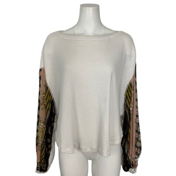 Free People We The Free Blossom Thermal Top Shirt XS Ivory Oversize Fall Fashion - Picture 1 of 12